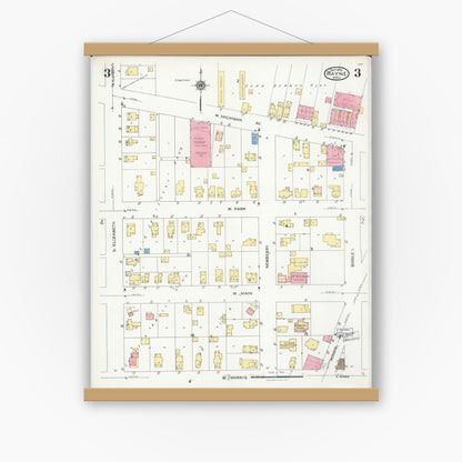 Old map wall art mockup — magnetic wood frame on white wall — Sanborn Fire Insurance Map from Wayne, Wayne County, Michigan (1926), Sheet #0003