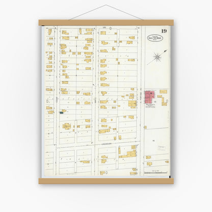 Old map wall art mockup — magnetic wood frame on white wall — Sanborn Fire Insurance Map from Sault Sainte Marie, Chippewa County, Michigan (1906), Sheet #0019
