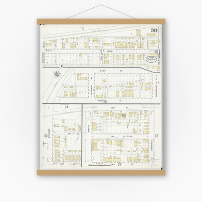 Old map wall art mockup — magnetic wood frame on white wall — Sanborn Fire Insurance Map from Cairo, Alexander County, Illinois (1907), Sheet #0030