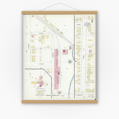 Old map wall art mockup — magnetic wood frame on white wall — Sanborn Fire Insurance Map from Galion, Crawford County, Ohio (1907), Sheet #0004
