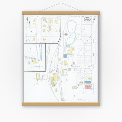 Old map wall art mockup — magnetic wood frame on white wall — Sanborn Fire Insurance Map from Granby, Newton County, Missouri (1930), Sheet #0005