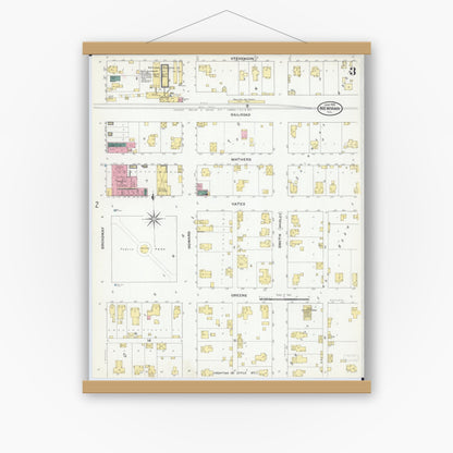 Old map wall art mockup — magnetic wood frame on white wall — Sanborn Fire Insurance Map from Newman, Douglas County, Illinois (1909), Sheet #0003