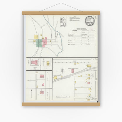Old map wall art mockup — magnetic wood frame on white wall — Sanborn Fire Insurance Map from Carrollton, Carroll County, Ohio (1895) - Complete Map Set