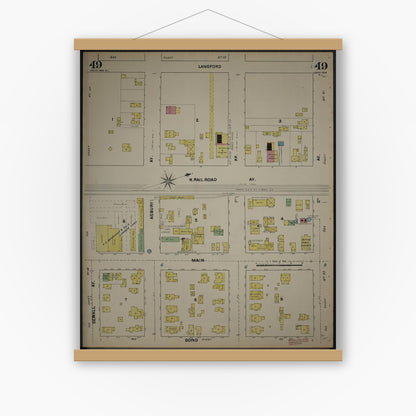 Old map wall art mockup — magnetic wood frame on white wall — Sanborn Fire Insurance Map from New Jersey Coast, New Jersey Coast, New Jersey (1890), Sheet #0049