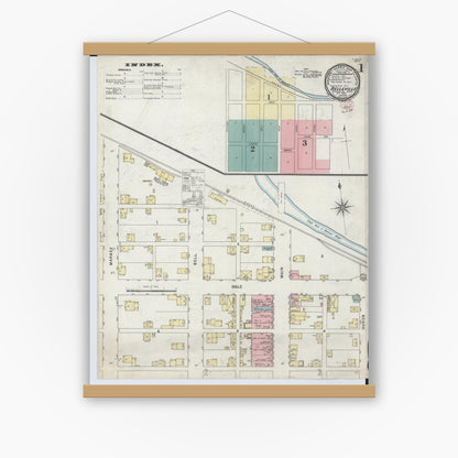 Old map wall art mockup — magnetic wood frame on white wall — Sanborn Fire Insurance Map from Bellville, Richland County, Ohio (1895), Sheet #0001