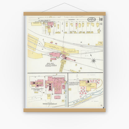 Old map wall art mockup — magnetic wood frame on white wall — Sanborn Fire Insurance Map from Lock Haven, Clinton County, Pennsylvania (1896), Sheet #0012