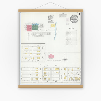 Old map wall art mockup — magnetic wood frame on white wall — Sanborn Fire Insurance Map from Cass Lake, Cass County, Minnesota (1904) - Complete Map Set