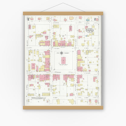 Old map wall art mockup — magnetic wood frame on white wall — Sanborn Fire Insurance Map from Perryville, Perry County, Missouri (1928), Sheet #0002
