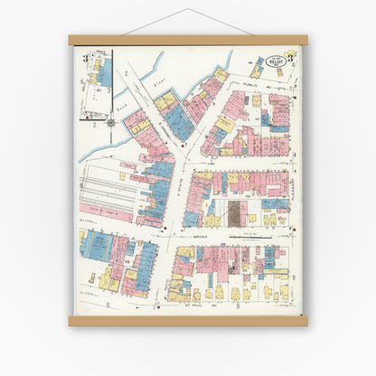 Old map wall art mockup — magnetic wood frame on white wall — Sanborn Fire Insurance Map from Beloit, Rock County, Wisconsin (1926), Sheet #0003