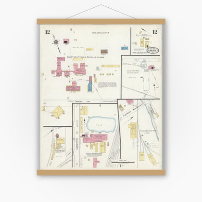 Old map wall art mockup — magnetic wood frame on white wall — Sanborn Fire Insurance Map from Somerset, Somerset County, Pennsylvania (1924), Sheet #0012