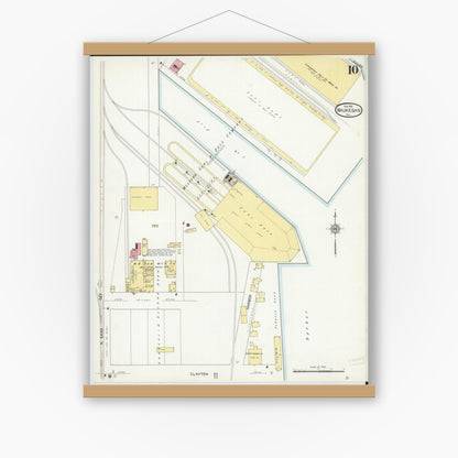 Old map wall art mockup — magnetic wood frame on white wall — Sanborn Fire Insurance Map from Waukegan, Lake County, Illinois (1912), Sheet #0010