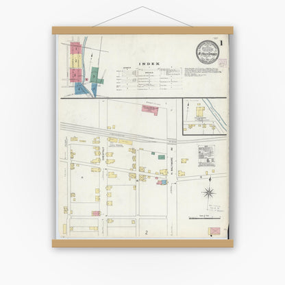 Old map wall art mockup — magnetic wood frame on white wall — Sanborn Fire Insurance Map from Mount Holly Springs, Cumberland County, Pennsylvania (1907), Sheet #0001
