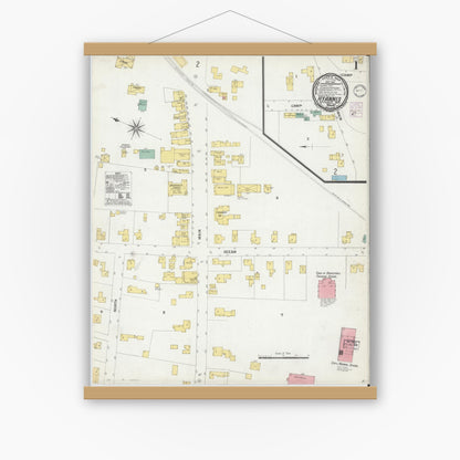 Old map wall art mockup — magnetic wood frame on white wall — Sanborn Fire Insurance Map from Hyannis, Barnstable County, Massachusetts (1901), Sheet #0001