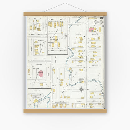 Old map wall art mockup — magnetic wood frame on white wall — Sanborn Fire Insurance Map from Traverse City, Grand Traverse County, Michigan (1904), Sheet #0019