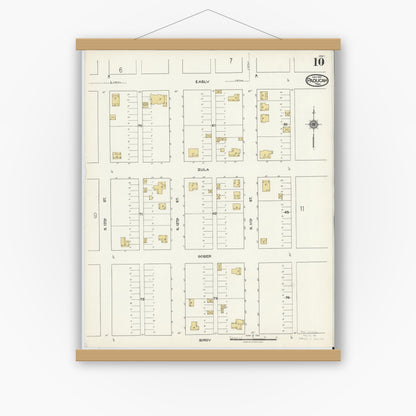 Old map wall art mockup — magnetic wood frame on white wall — Sanborn Fire Insurance Map from Paducah, Cottle County, Texas (1921), Sheet #0010