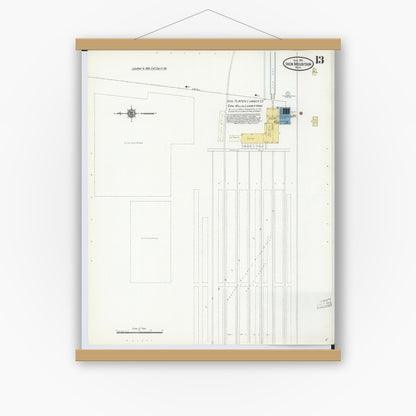 Old map wall art mockup — magnetic wood frame on white wall — Sanborn Fire Insurance Map from Iron Mountain, Dickinson County, Michigan (1911), Sheet #0013
