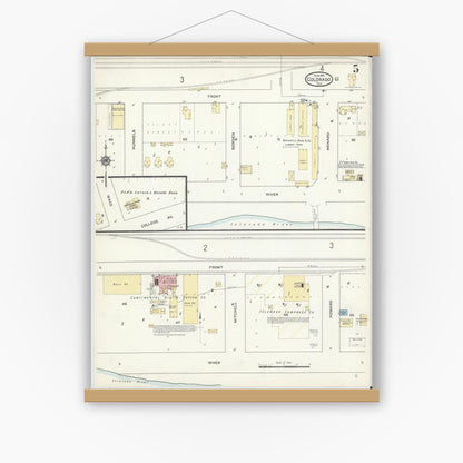 Old map wall art mockup — magnetic wood frame on white wall — Sanborn Fire Insurance Map from Colorado, Mitchell County, Texas (1914), Sheet #0005