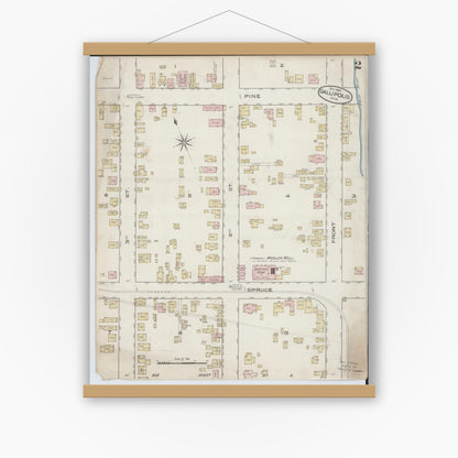 Old map wall art mockup — magnetic wood frame on white wall — Sanborn Fire Insurance Map from Gallipolis, Gallia County, Ohio (1885), Sheet #0002