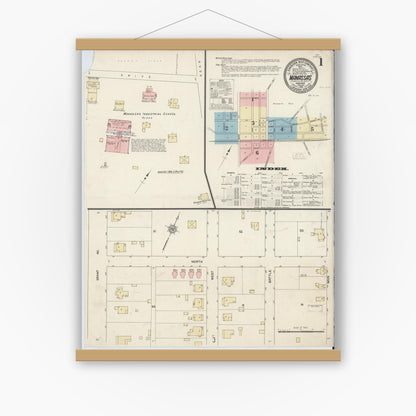 Old map wall art mockup — magnetic wood frame on white wall — Sanborn Fire Insurance Map from Manassas, Independent Cities, Virginia (1912) - Complete Map Set