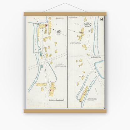 Old map wall art mockup — magnetic wood frame on white wall — Sanborn Fire Insurance Map from Spencer, Worcester County, Massachusetts (1906), Sheet #0014