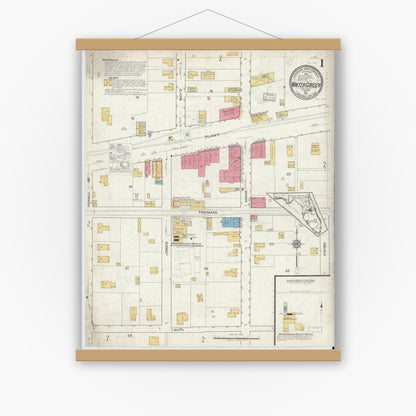 Old map wall art mockup — magnetic wood frame on white wall — Sanborn Fire Insurance Map from Winter Garden, Orange County, Florida (1917), Sheet #0001