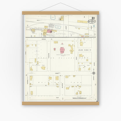 Old map wall art mockup — magnetic wood frame on white wall — Sanborn Fire Insurance Map from Whitewright, Grayson County, Texas (1912), Sheet #0010