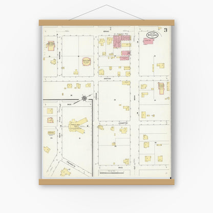 Old map wall art mockup — magnetic wood frame on white wall — Sanborn Fire Insurance Map from Brevard, Transylvania County, North Carolina (1911), Sheet #0003