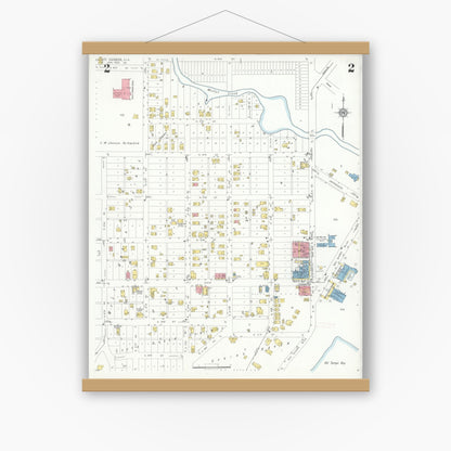 Old map wall art mockup — magnetic wood frame on white wall — Sanborn Fire Insurance Map from Safety Harbor, Pinellas County, Florida (1933), Sheet #0002