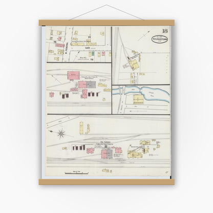 Old map wall art mockup — magnetic wood frame on white wall — Sanborn Fire Insurance Map from Youngstown, Mahoning County, Ohio (1889), Sheet #0018