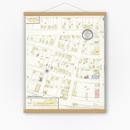 Old map wall art mockup — magnetic wood frame on white wall — Sanborn Fire Insurance Map from Tracy, San Joaquin County, California (1907) - Complete Map Set