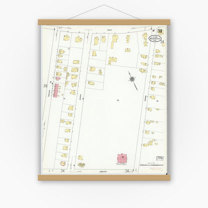 Old map wall art mockup — magnetic wood frame on white wall — Sanborn Fire Insurance Map from Westfield, Hampden County, Massachusetts (1910), Sheet #0031