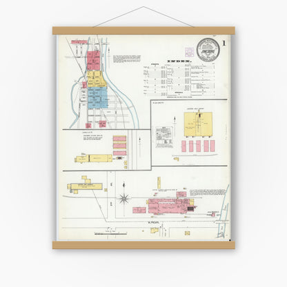 Old map wall art mockup — magnetic wood frame on white wall — Sanborn Fire Insurance Map from Jonesboro, Grant County, Indiana (1904) - Complete Map Set