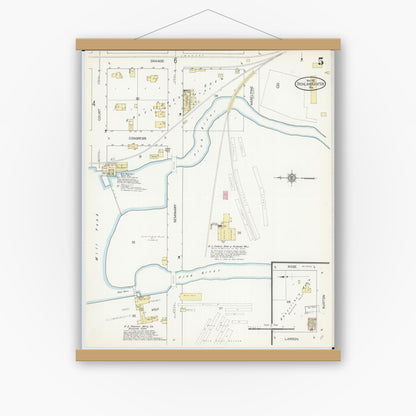 Old map wall art mockup — magnetic wood frame on white wall — Sanborn Fire Insurance Map from Richland Center, Richland County, Wisconsin (1912), Sheet #0005