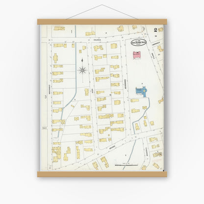Old map wall art mockup — magnetic wood frame on white wall — Sanborn Fire Insurance Map from Shelburne Falls, Franklin County, Massachusetts (1905), Sheet #0002