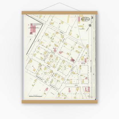 Old map wall art mockup — magnetic wood frame on white wall — Sanborn Fire Insurance Map from Crothersville, Jackson County, Indiana (1916), Sheet #0003