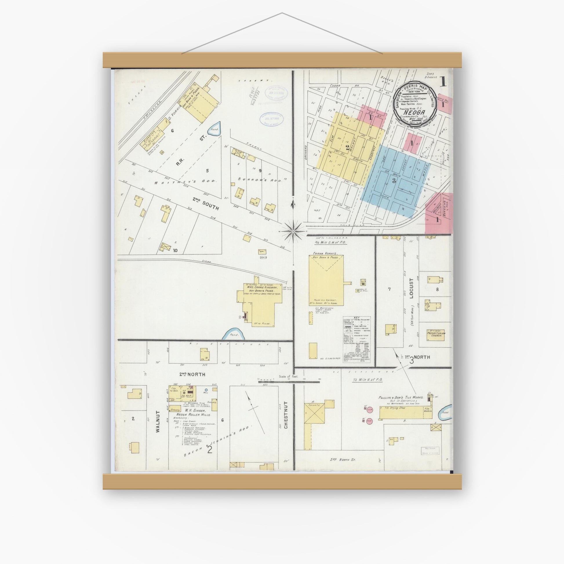 Old map wall art mockup — magnetic wood frame on white wall — Sanborn Fire Insurance Map from Neoga, Cumberland County, Illinois (1898) - Complete Map Set