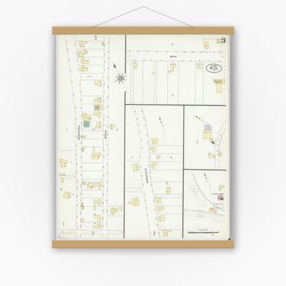 Old map wall art mockup — magnetic wood frame on white wall — Sanborn Fire Insurance Map from Wise, Wise County, Virginia (1908), Sheet #0003