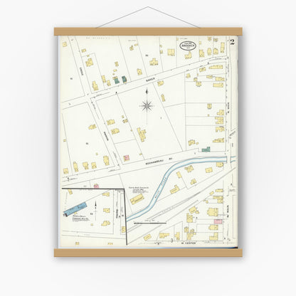 Old map wall art mockup — magnetic wood frame on white wall — Sanborn Fire Insurance Map from Andover, Allegany County, New York (1909), Sheet #0002