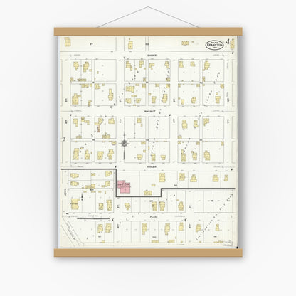Old map wall art mockup — magnetic wood frame on white wall — Sanborn Fire Insurance Map from Frankton, Madison County, Indiana (1909), Sheet #0004