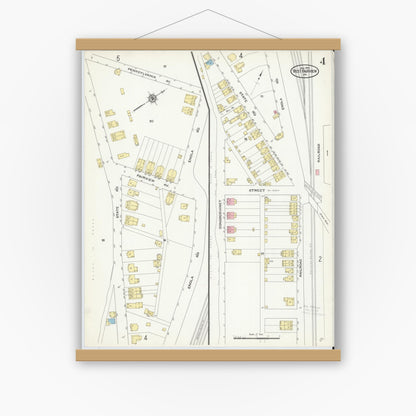 Old map wall art mockup — magnetic wood frame on white wall — Sanborn Fire Insurance Map from West Fairview, Cumberland County, Pennsylvania (1910), Sheet #0004