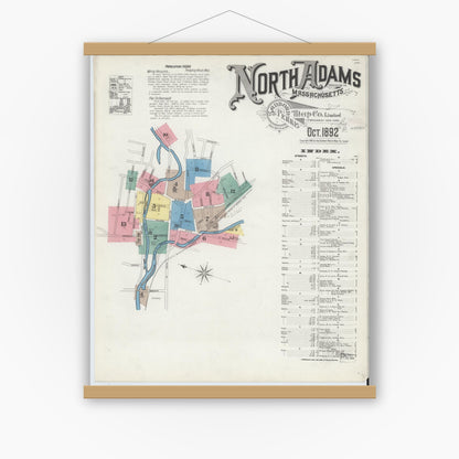 Old map wall art mockup — magnetic wood frame on white wall — Sanborn Fire Insurance Map from North Adams, Berkshire County, Massachusetts (1892) - Complete Map Set