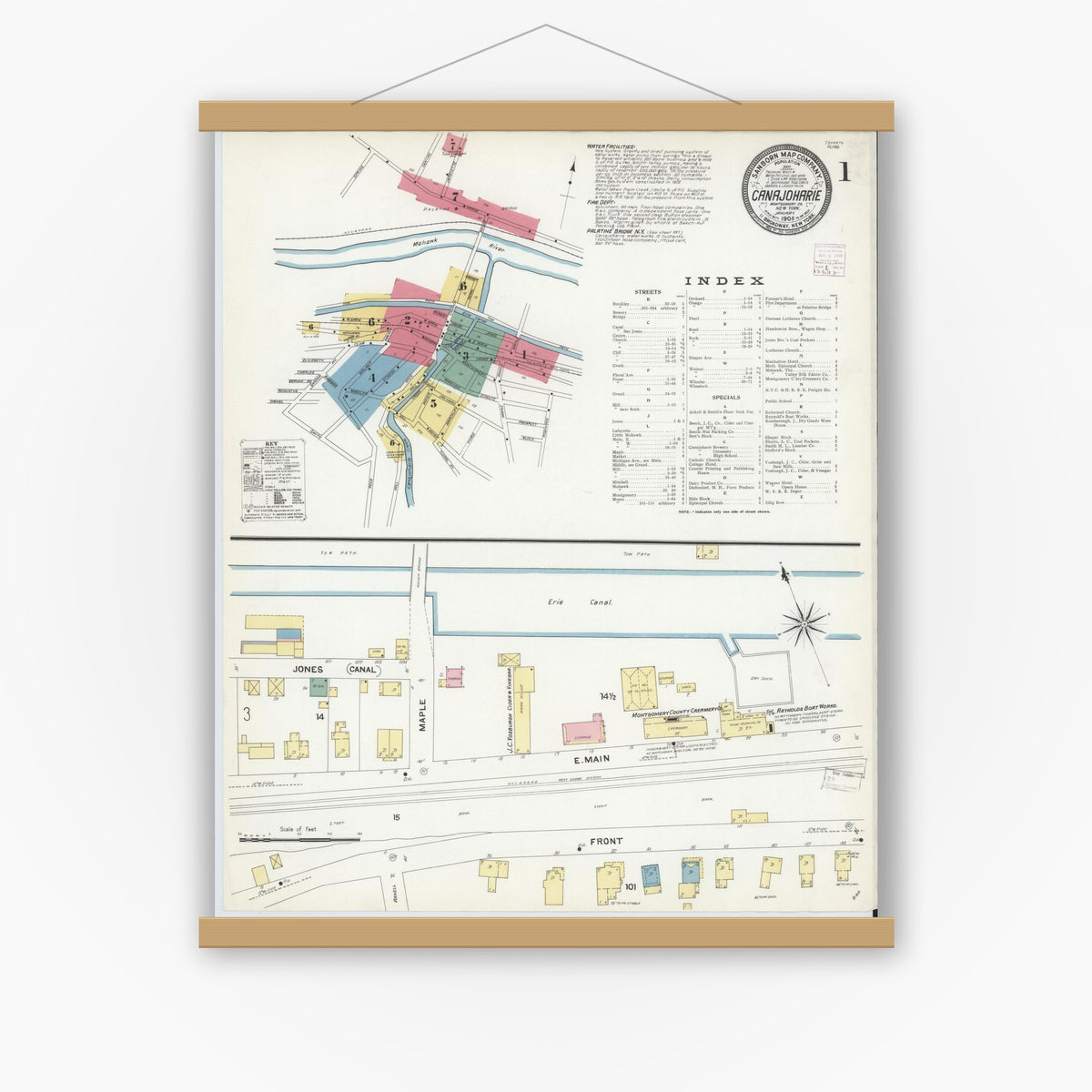 Old map wall art mockup — magnetic wood frame on white wall — Sanborn Fire Insurance Map from Canajoharie, Montgomery County, New York (1908) - Complete Map Set