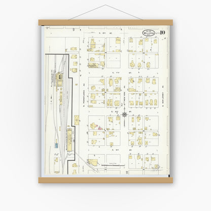 Old map wall art mockup — magnetic wood frame on white wall — Sanborn Fire Insurance Map from Wellston, Jackson County, Ohio (1911), Sheet #0010