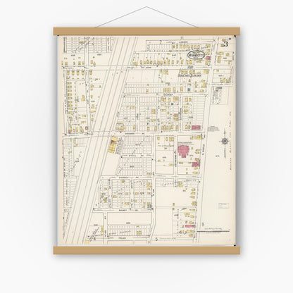 Old map wall art mockup — magnetic wood frame on white wall — Sanborn Fire Insurance Map from Wyandotte, Wayne County, Michigan (1922), Sheet #0003