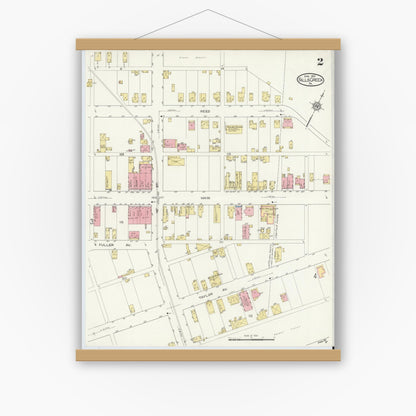 Old map wall art mockup — magnetic wood frame on white wall — Sanborn Fire Insurance Map from Falls Creek, Jefferson And Clearfield Counties, Pennsylvania (1913), Sheet #0002