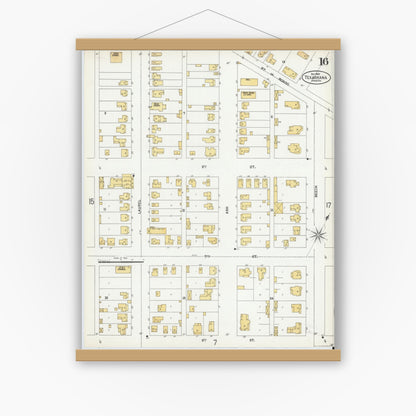 Old map wall art mockup — magnetic wood frame on white wall — Sanborn Fire Insurance Map from Texarkana, Bowie County, Texas (1900), Sheet #0016