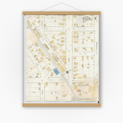 Old map wall art mockup — magnetic wood frame on white wall — Sanborn Fire Insurance Map from Lakeview, Montcalm County, Michigan (1932), Sheet #0004