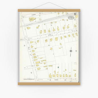 Old map wall art mockup — magnetic wood frame on white wall — Sanborn Fire Insurance Map from Patchogue, Suffolk County, New York (1910), Sheet #0017
