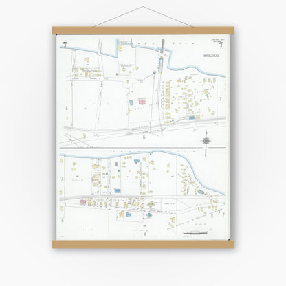 Old map wall art mockup — magnetic wood frame on white wall — Sanborn Fire Insurance Map from Lakeside, Ottawa County, Ohio (1946), Sheet #0007