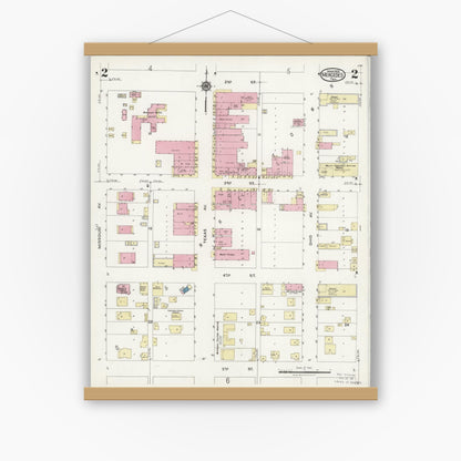 Old map wall art mockup — magnetic wood frame on white wall — Sanborn Fire Insurance Map from Mercedes, Hidalgo County, Texas (1925), Sheet #0002